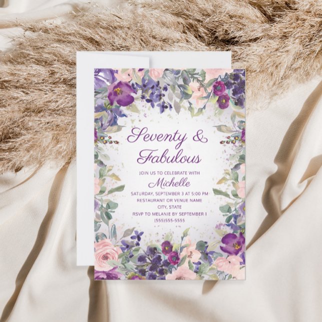 Invitación Cumpleaños 70 y Fabulosas con Flores Rosadas y Ton (Subido por el creador)