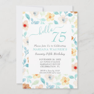Invitación Cumpleaños 75 Amarillo Turquesa Floral