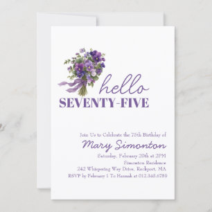 Invitación Cumpleaños 75 años ramo floral púrpura