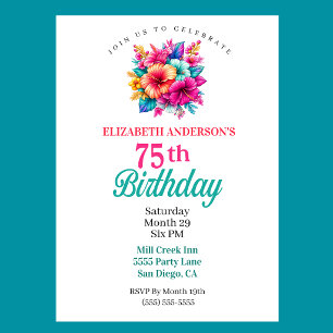 Invitación Cumpleaños 75 con Flores Tropicales
