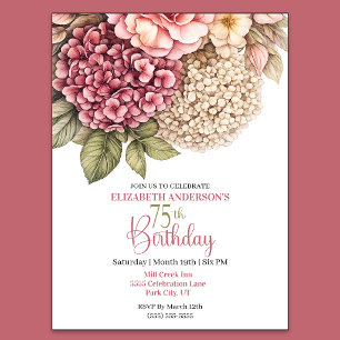 Invitación Cumpleaños 75 con Rosa Hortensia Bonita