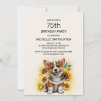 Cumpleaños 75 de girasoles de perro Corgi lindo