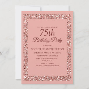 Invitación Cumpleaños 75 de mujeres con brillo rosa elegante