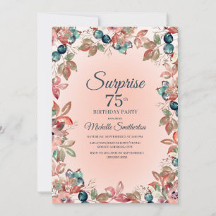 Invitación Cumpleaños 75 de Mujeres Rosado Verde Acuático Flo