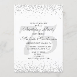 Invitación Cumpleaños 75 Elegante Blanco Gris Plateado Brilla