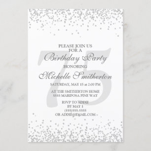 Invitación Cumpleaños 75 Elegante Blanco Gris Plateado Brilla