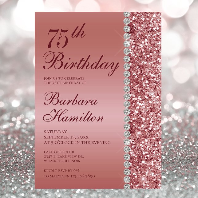 Invitación Cumpleaños 75 Elegante Rosa Dorado (Subido por el creador)