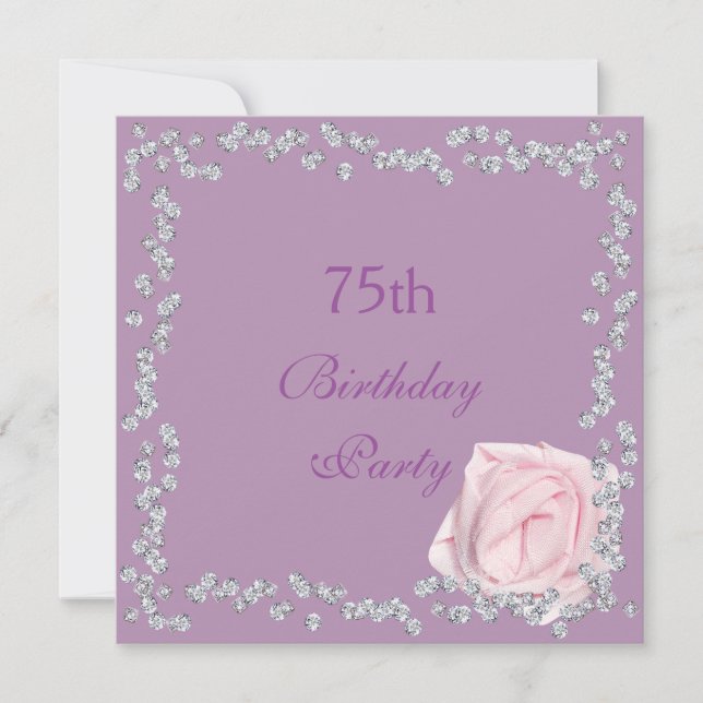 Invitación Cumpleaños 75 Elegante Rosa y Diamantes (Anverso)