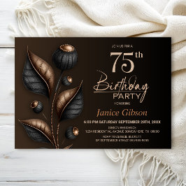 Invitación Cumpleaños 75 Estilizado con Eucalipto Negro y Cob