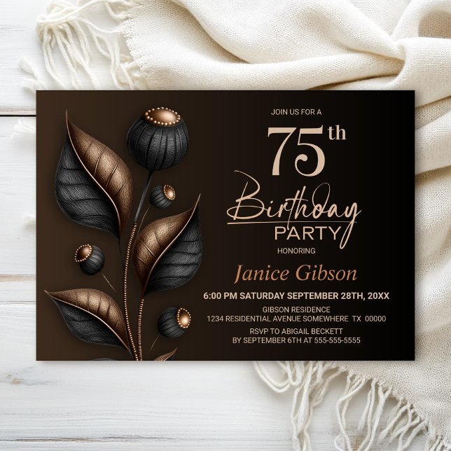 Invitación Cumpleaños 75 Estilizado con Eucalipto Negro y Cob (Subido por el creador)