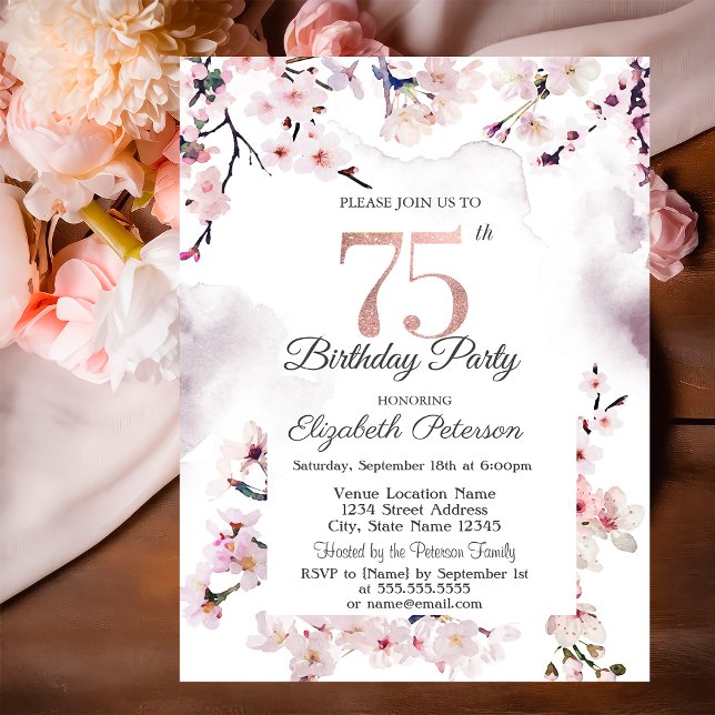 Invitación Cumpleaños 75 Flor de Cerezo (Subido por el creador)