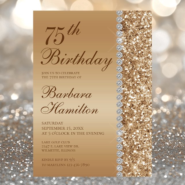 Invitación Cumpleaños 75 Foto Elegante Oro (Subido por el creador)