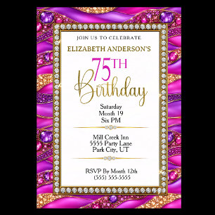 Invitación Cumpleaños 75 Glam Pink Gold Joyas Strata