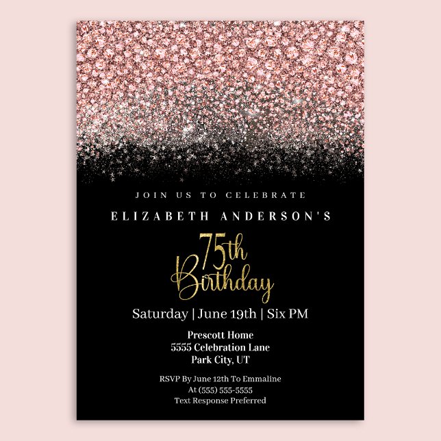 Invitación Cumpleaños 75 Glamour Rosa Brillante Joyas (Subido por el creador)