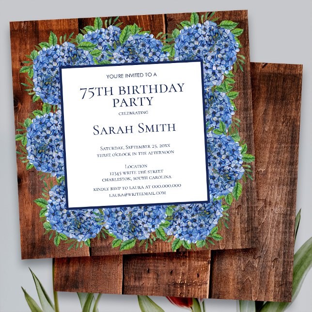 Invitación Cumpleaños 75 Hydrangeas Azules de Madera Fiesta R (Subido por el creador)