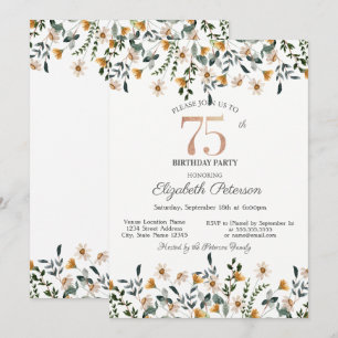Invitación Cumpleaños 75 Jardín de Flores Acuarela Fiesta de 
