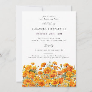 Invitación Cumpleaños 75 Marigold Flor del Mes de Nacimiento 