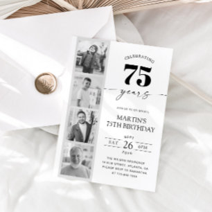 Invitación Cumpleaños 75 Minimalista con tira de película