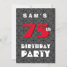 Invitación Cumpleaños 75 por Él Patrón Blanco Negro A11