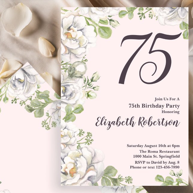 Invitación cumpleaños 75 Rosado Floral Peonías (Subido por el creador)