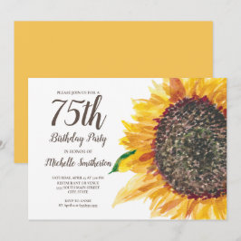 Invitación Cumpleaños 75 Sunflower Floral Acuarela Blanca