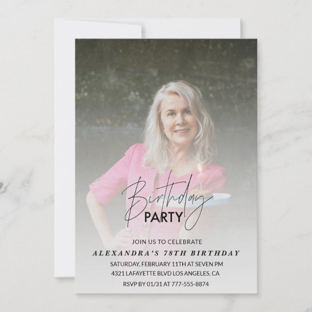 Invitación cumpleaños 78 años Foto Gris (Anverso)