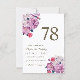 Invitación Cumpleaños 78 Botánico Floral Púrpura Simple Chic
