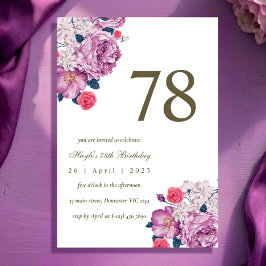 Invitación Cumpleaños 78 Botánico Floral Púrpura Simple Chic