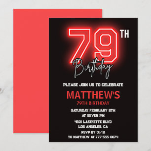 Invitación Cumpleaños 79 de hombres deportivos de rojo neón n