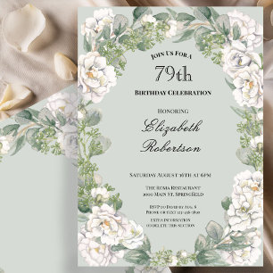 Invitación Cumpleaños 79 de mujer con borde floral elegante d