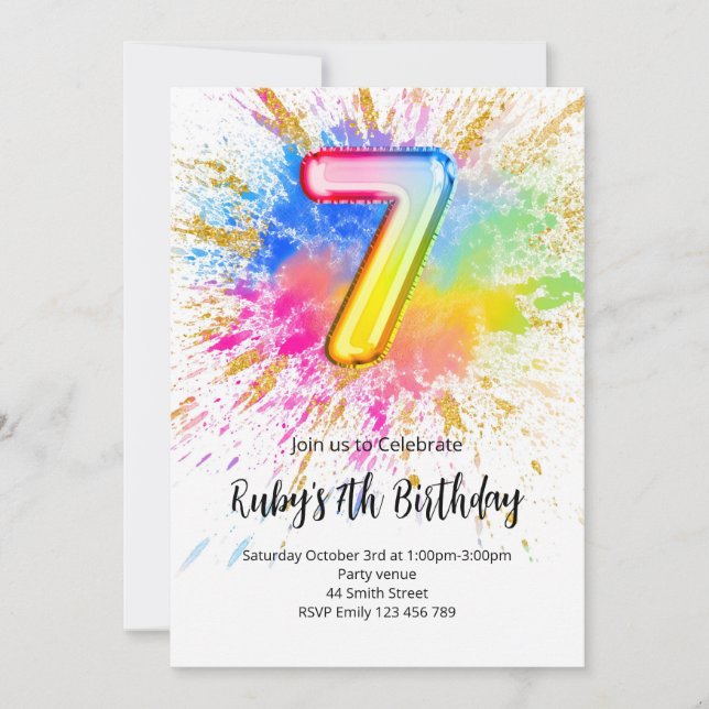 Invitación cumpleaños 7 arcoíris (Anverso)