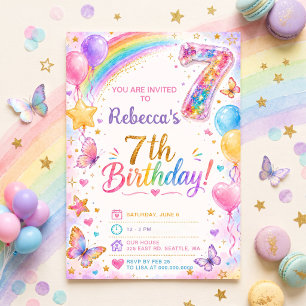 Invitación Cumpleaños 7 Brillante Destello Niñas Fiesta Arcoí