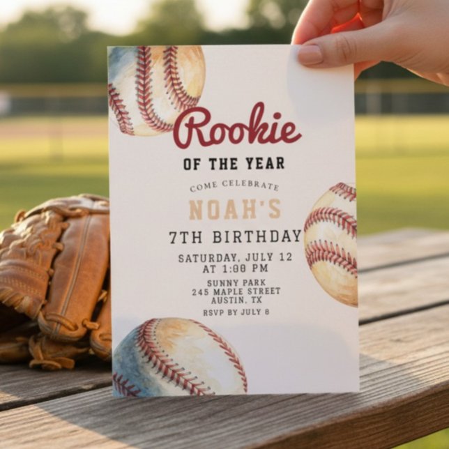 Invitación Cumpleaños 7 con béisbol clásico de rayas (Subido por el creador)