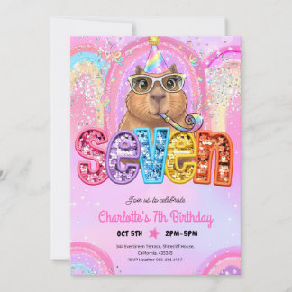 Invitación Cumpleaños 7 de Capybara Rosa Preppy