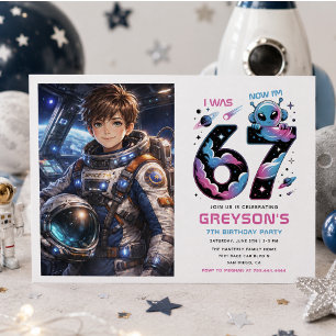 Invitación Cumpleaños 7 de Cute Space Seis y Siete