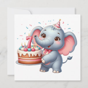Invitación Cumpleaños 7 de elefante adorable