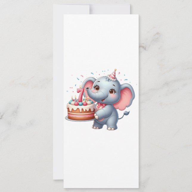 Invitación Cumpleaños 7 de elefante lindo (Anverso)