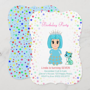 Invitación Cumpleaños 7 de linda princesa con gatito