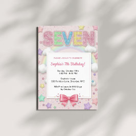 Invitación Cumpleaños 7 de niña con purpurina de arcoíris de 