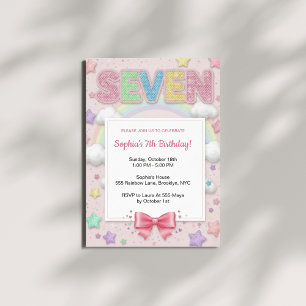 Invitación Cumpleaños 7 de niña con purpurina de arcoíris de 