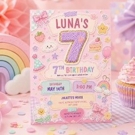 Invitación Cumpleaños 7 de niña con temática de arcoíris de p