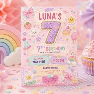 Invitación Cumpleaños 7 de niña con temática de arcoíris de p