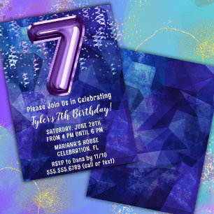 Invitación Cumpleaños 7 de Niño Azul Púrpura