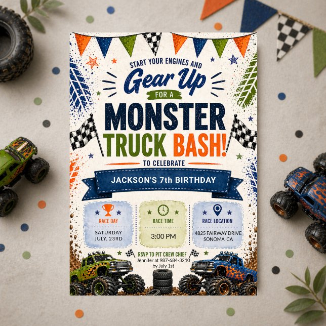 Invitación Cumpleaños 7 de niños de Monster Truck (Subido por el creador)