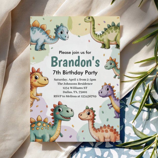 Invitación Cumpleaños 7 de niños dinosaurio lindo (Subido por el creador)