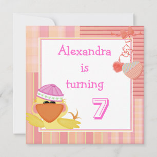 Invitación Cumpleaños 7 de Pato Lindo y Corazones de Amor