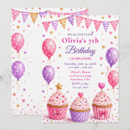 Invitación Cumpleaños 7 de Pink Cupcake