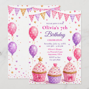 Invitación Cumpleaños 7 de Pink Cupcake