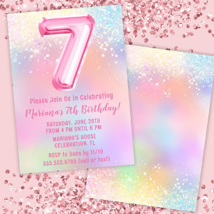 Invitación Cumpleaños 7 de Pink Rainbow