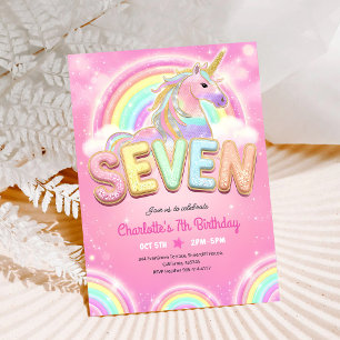 Invitación Cumpleaños 7 de Unicornio de Lentejuelas de Arcoír